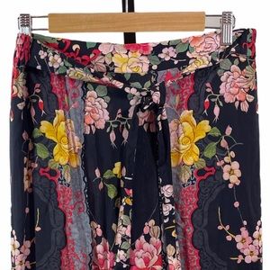 Johnny Was M Black and Multicolored floral pants elastic waist pull on wrap leg